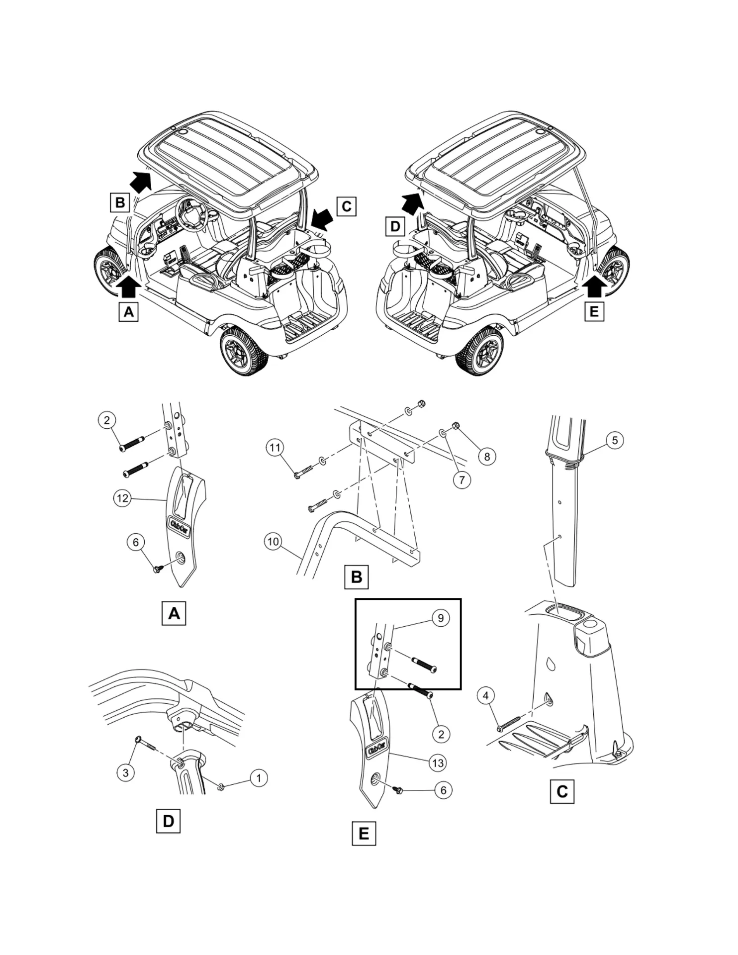 Support auvent avant droit, côté passager, pièce d'origine Clubcar 