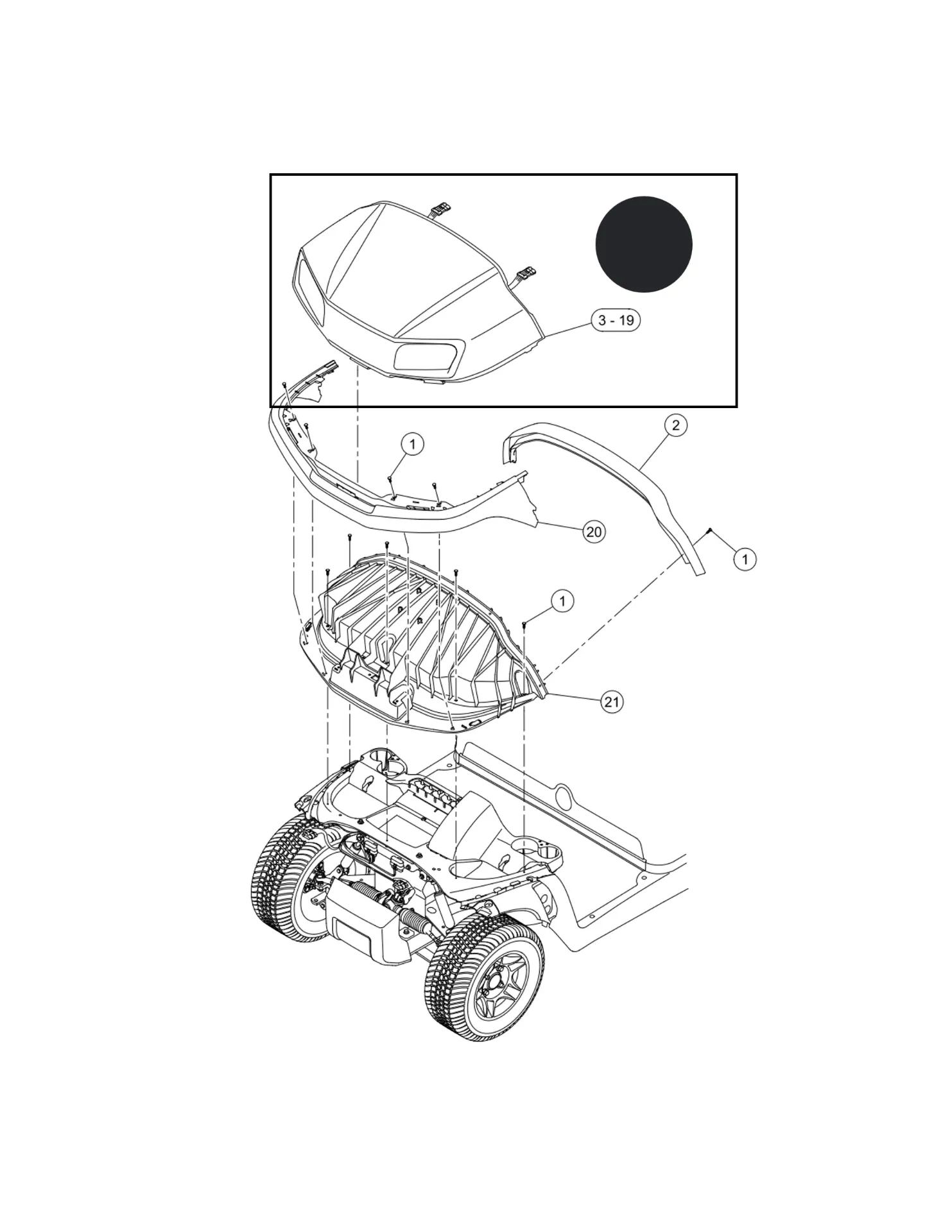 [47589916208] Carrosserie avant noire, pièce d'origine Clubcar