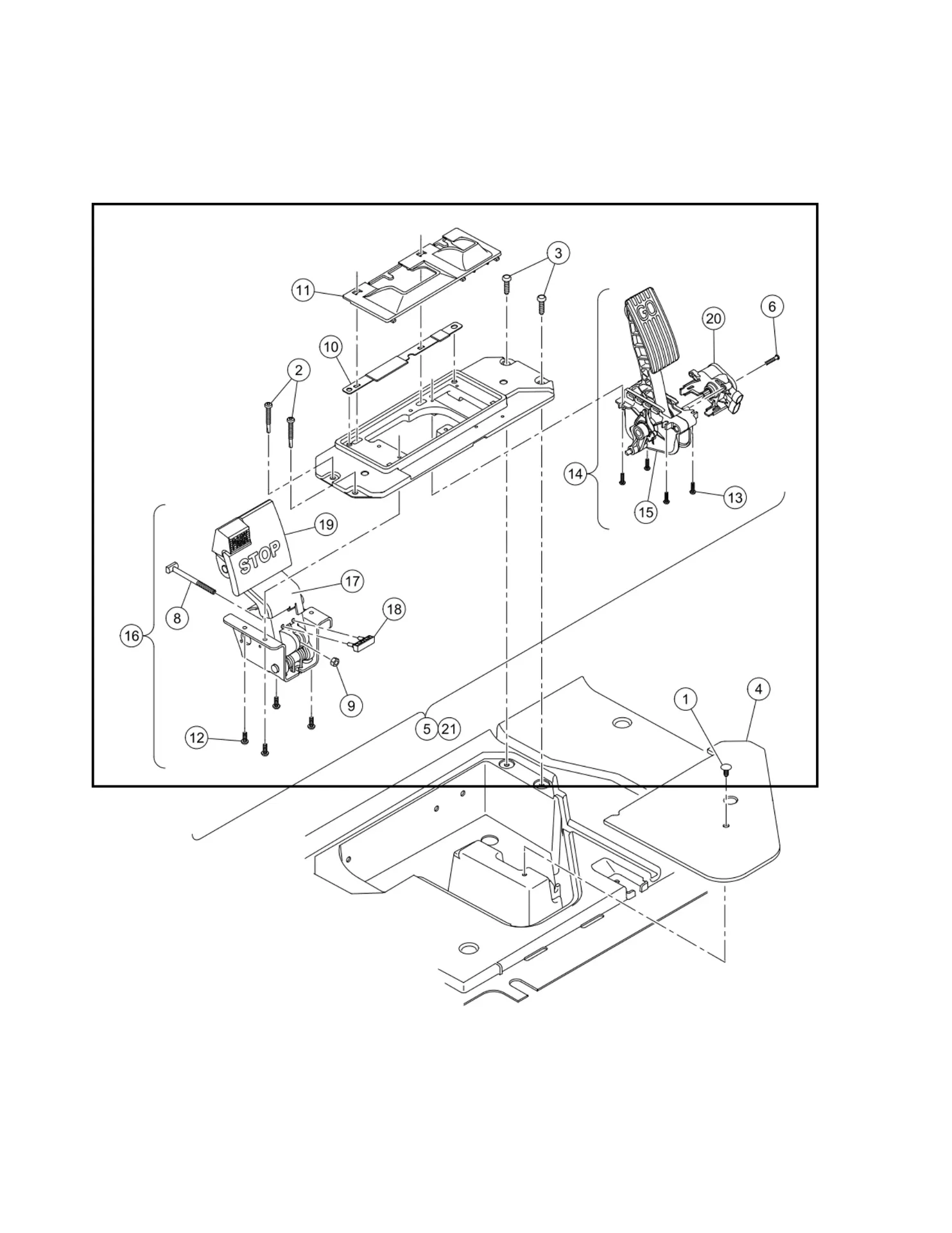 Asm, Pedal Set, No Switch,  w/MCOR, mech sp anod Service, Original for Clubcar