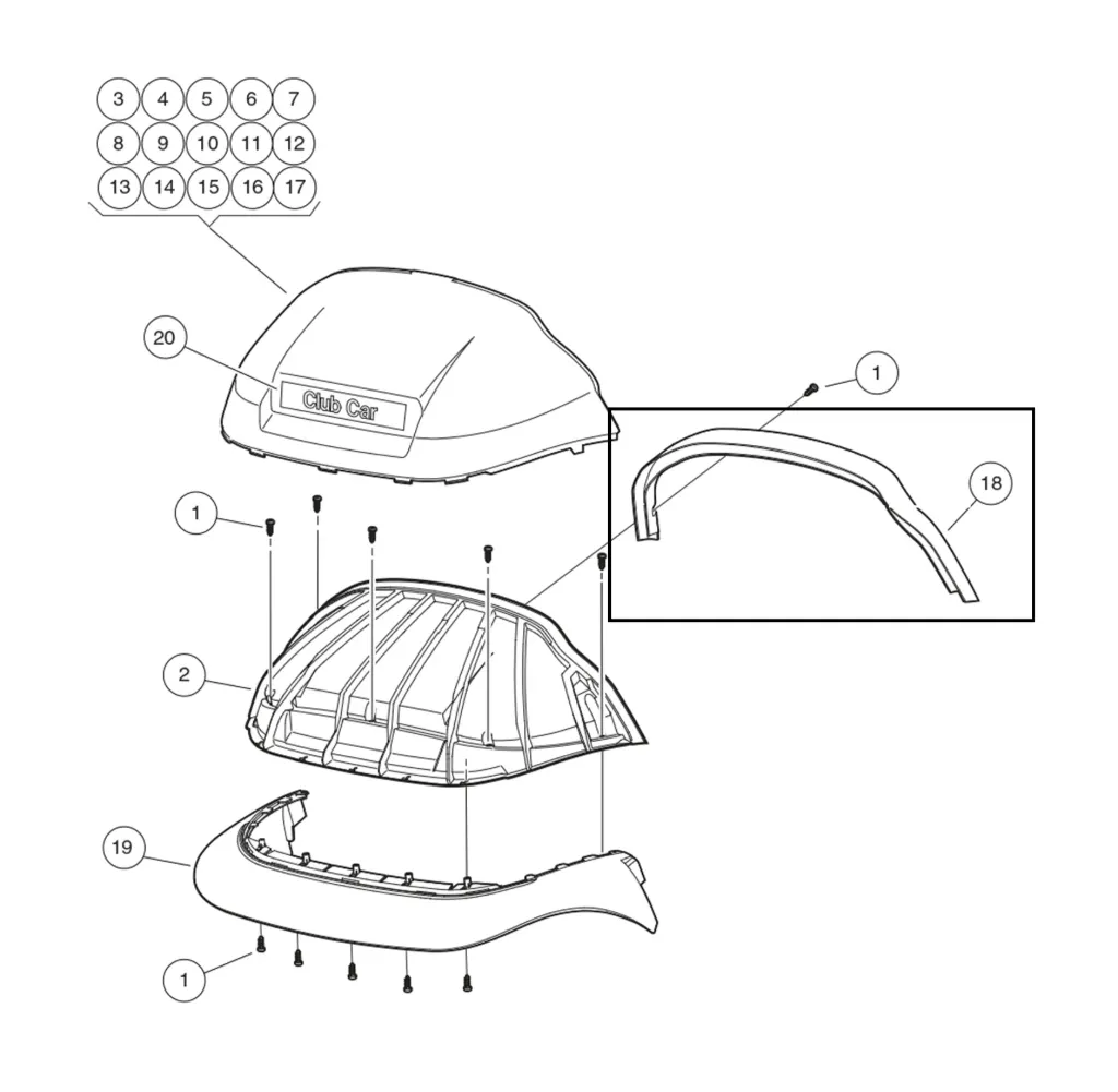 [102502501] Coiffe de finition Tableau de bord, Club Car 
